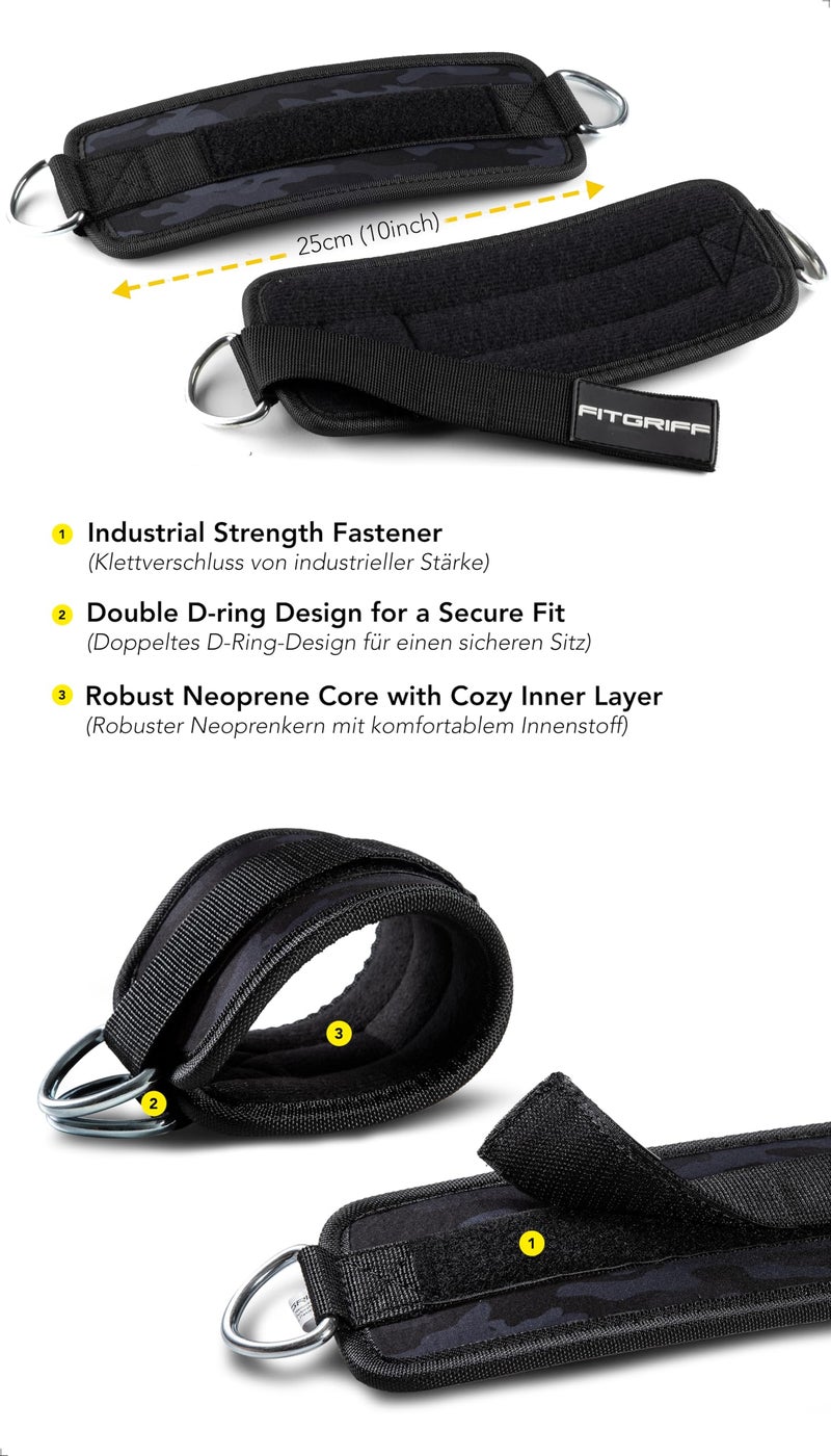 FitgriffÂ® Ankle Straps V1 for Cable Machine (2 Pieces) - Gym Workout Equipment - Leg Pulley Attachment, Kickback Straps (Camo-Black) - Image 3